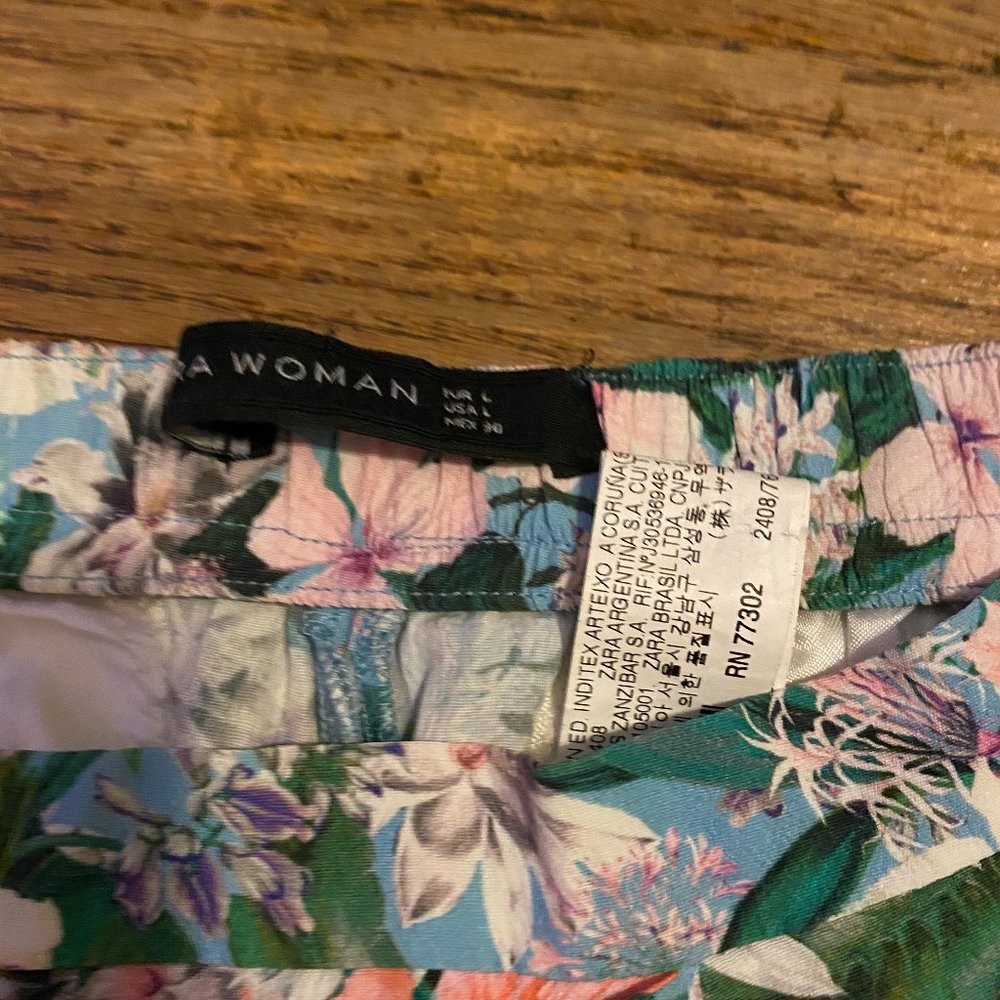 Zara Lightly Worn Silk Blend Floral Pants - L - Picture 5 of 13